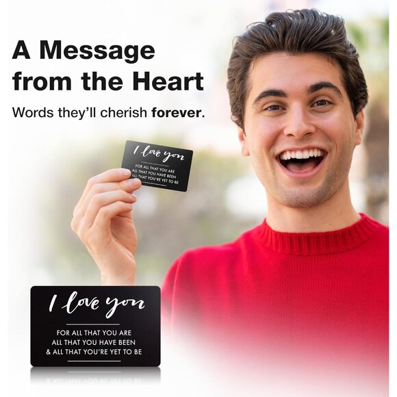 I Love You Wallet Card – Engraved Keepsake for Him or Her, Durable Metal Wallet - Picture 2 of 7